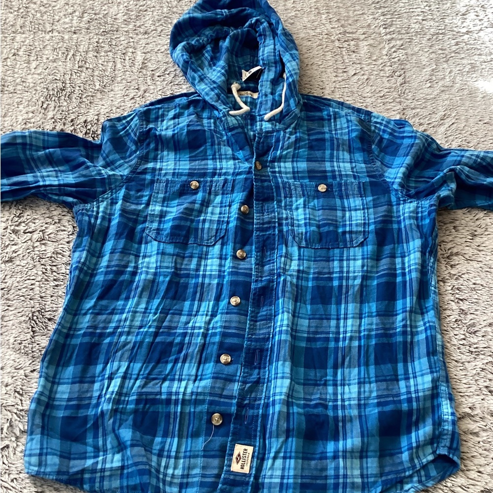 Hollister Teal and Navy Plaid Shirt